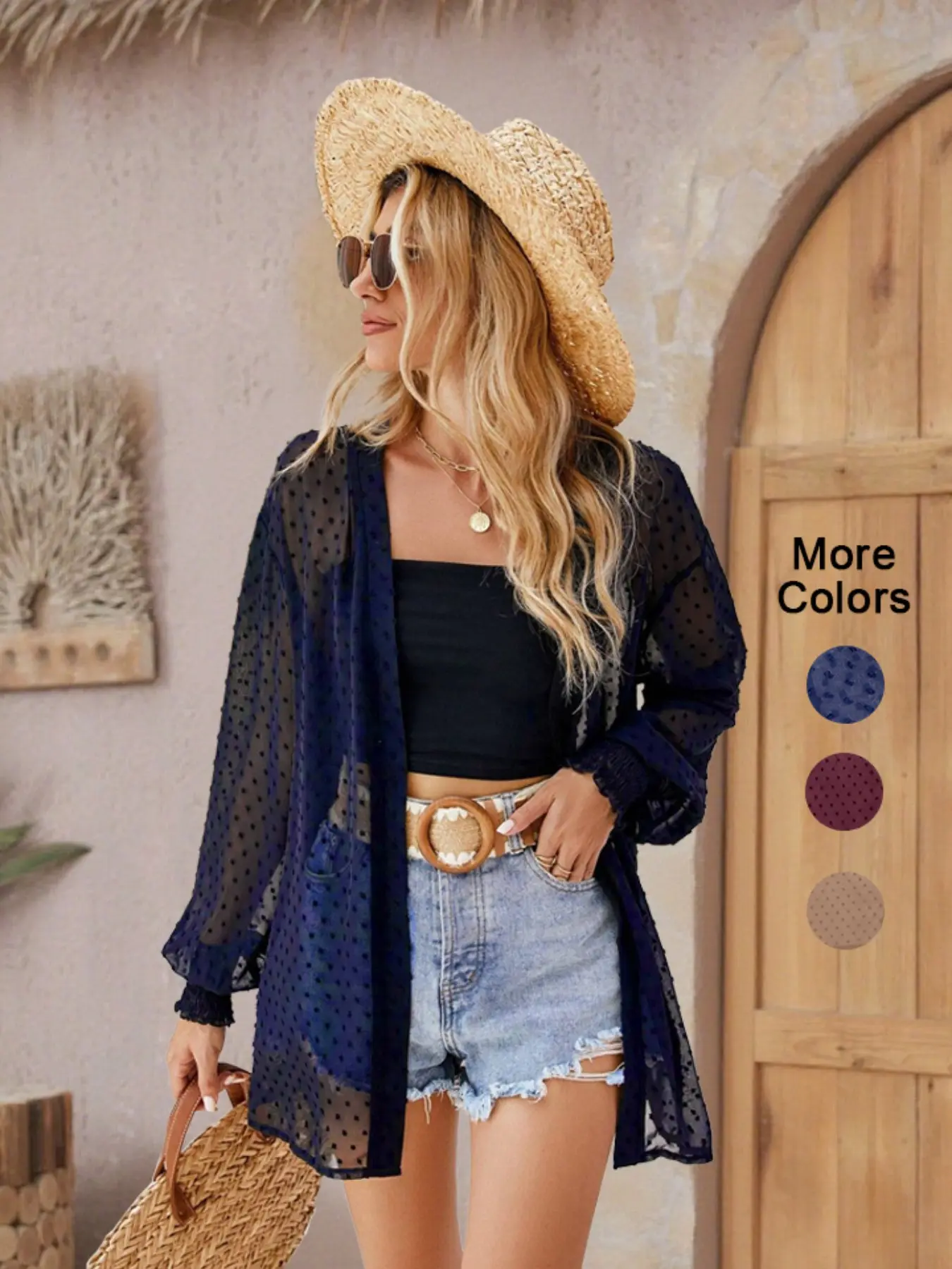 Women's Polka Dot Sheer Fit Kimono Jacket, Lightweight Fashion Cover-Up for Any Occasion, Perfect Layering Piece for Summer & Spring, Clothes