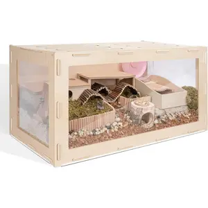 Bigger World - MDF Aspen Terrarium for Hamster Gerbils Mice Lemming Degus or Other Small-Sized Pets(39.4 X 19.7 X 19.7 Inches, Burlywood)