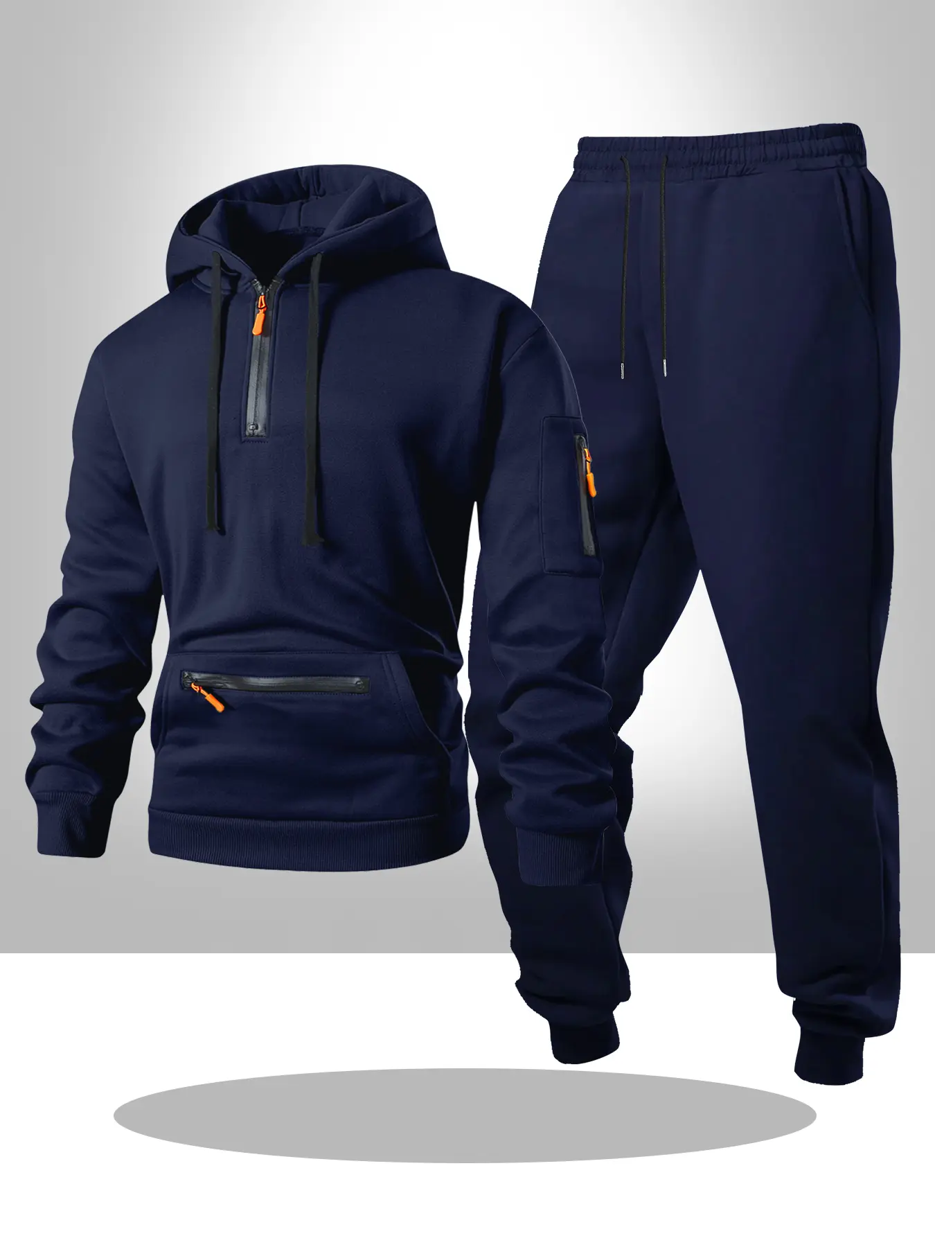 Men's Hoodie Set 2 Piece Classic Solid Color Pocket Design, Sweatsuit With Pockets, Drawstring Casual Sport Pants, Fall & Winter Fitted Style, Sweat Suit Set