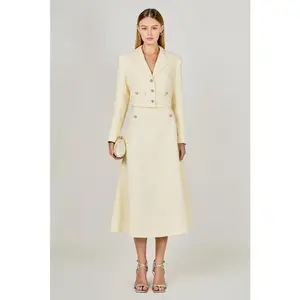 Belle Button Up Cropped Tweed Jacket & Midi Skirt (Sold Separately) - Butter Yellow