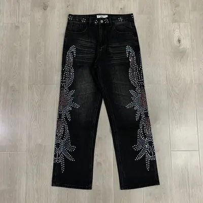 Rhinestone Jeans Vlone Denim Pants Vlone Denim Rhinestone Jeans
