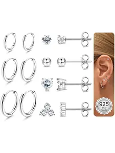 7 Pairs 925 Silver Needle Stud Earrings Stack Set for Women Girls 14K Gold Plated Small CZ Cartilage Earring for Multiple Piercing Jewelry Hypoallergenic