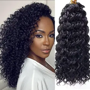 14inch Natural Black 8 Packs GoGo Curl Crochet Hair for Women, Synthetic Deep Wave Bohemian Crochet Braid Hair Extensions