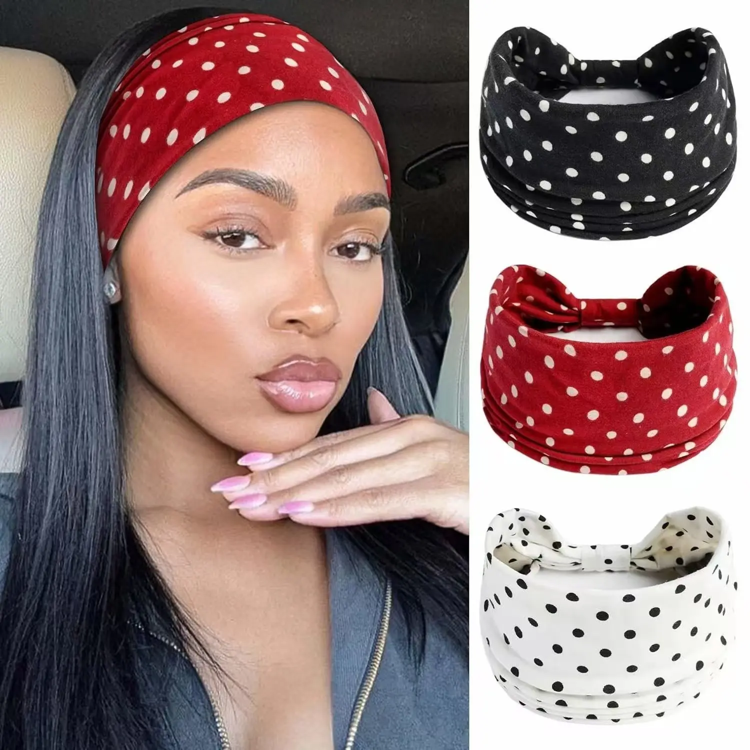 Women's Elastic Polka Dot Headband, Stretchy Chic Headband Suitable for Workout, Gym, Yoga and Sports, Durable Design, Ideal for Daily Use, Hairbands