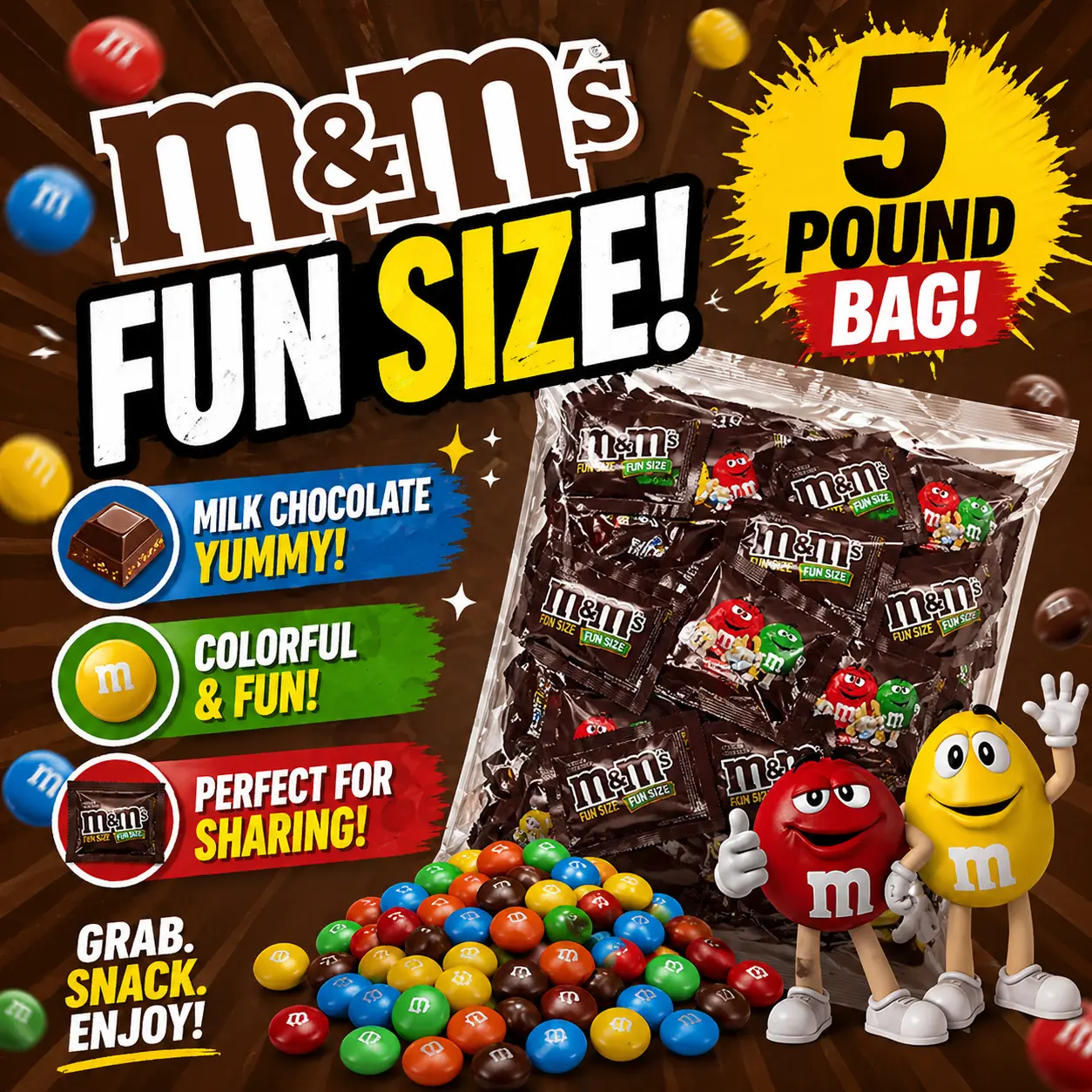 M&M'S Milk Chocolate Fun Size Candy 5 lb Bag  Individually Wrapped Chocolate Candies | Bulk Party, Halloween & Office Treats