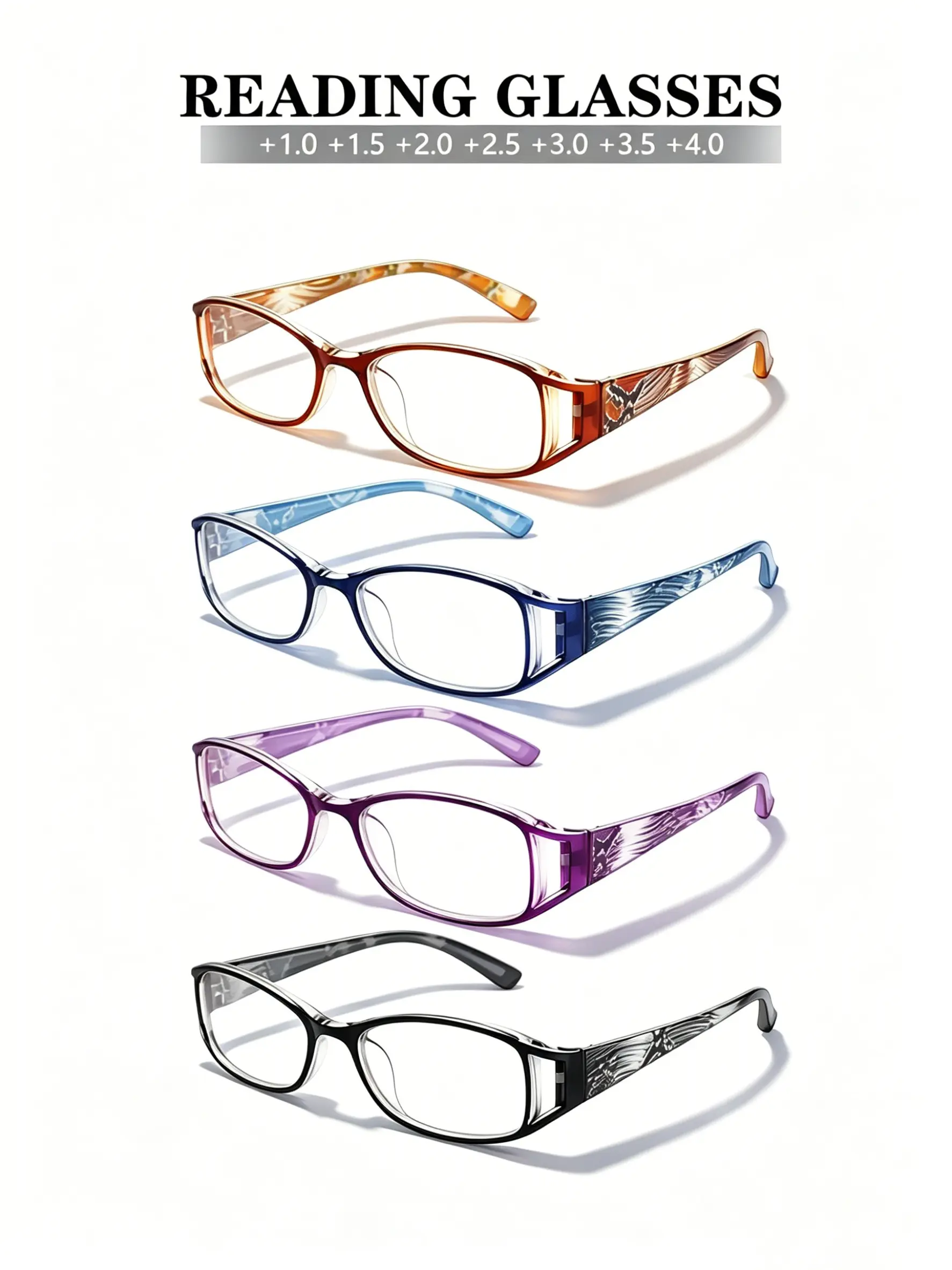 4pcs Colorful Fashion Glasses, Casual Stylish Glasses for Men And Women, Comfortable & Portable Eyewear, Magnifying Lenses, Trendy Fashionable Frames Glasses, Christmas Gifts