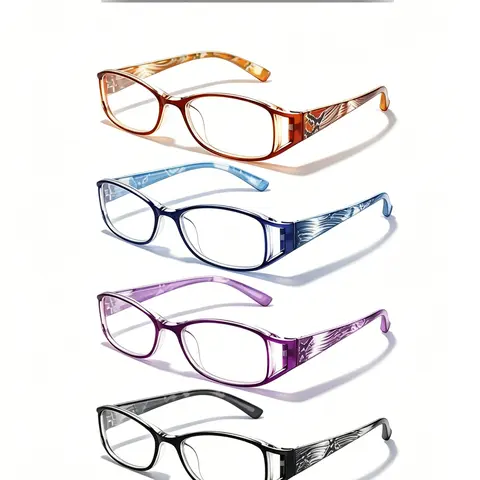 4pcs Colorful Fashion Glasses, Casual Stylish Glasses for Men And Women, Comfortable & Portable Eyewear, Magnifying Lenses, Trendy Fashionable Frames Glasses, Christmas Gifts