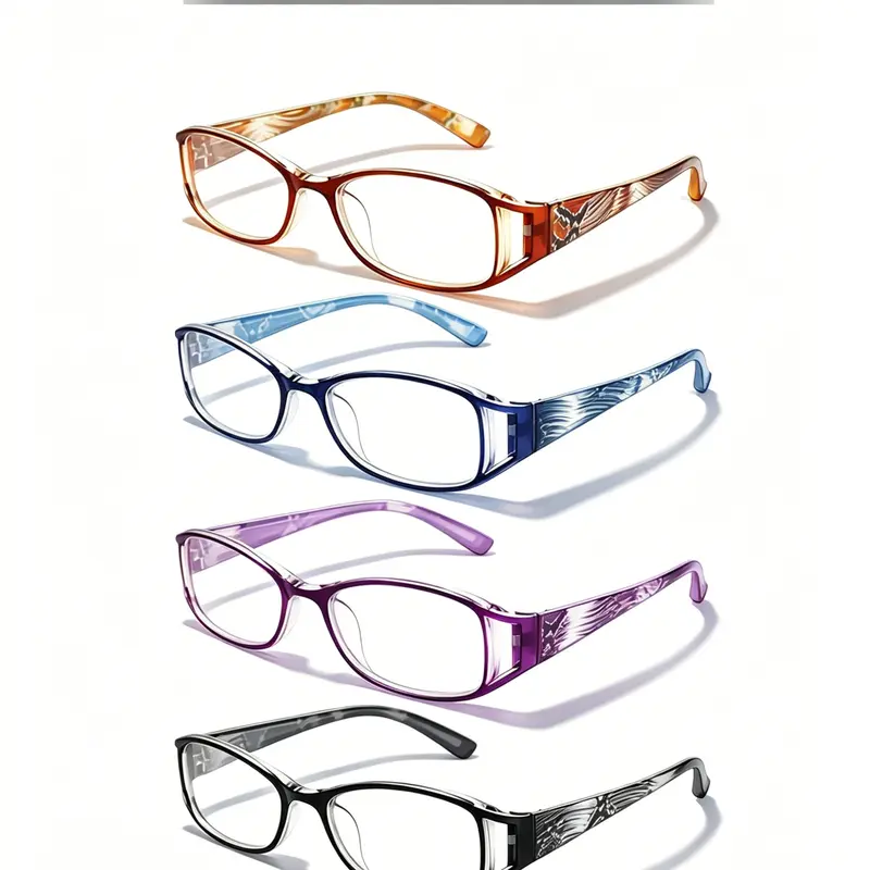 4pcs Colorful Fashion Glasses, Casual Stylish Glasses for Men And Women, Comfortable & Portable Eyewear, Magnifying Lenses, Trendy Fashionable Frames Glasses, Christmas Gifts