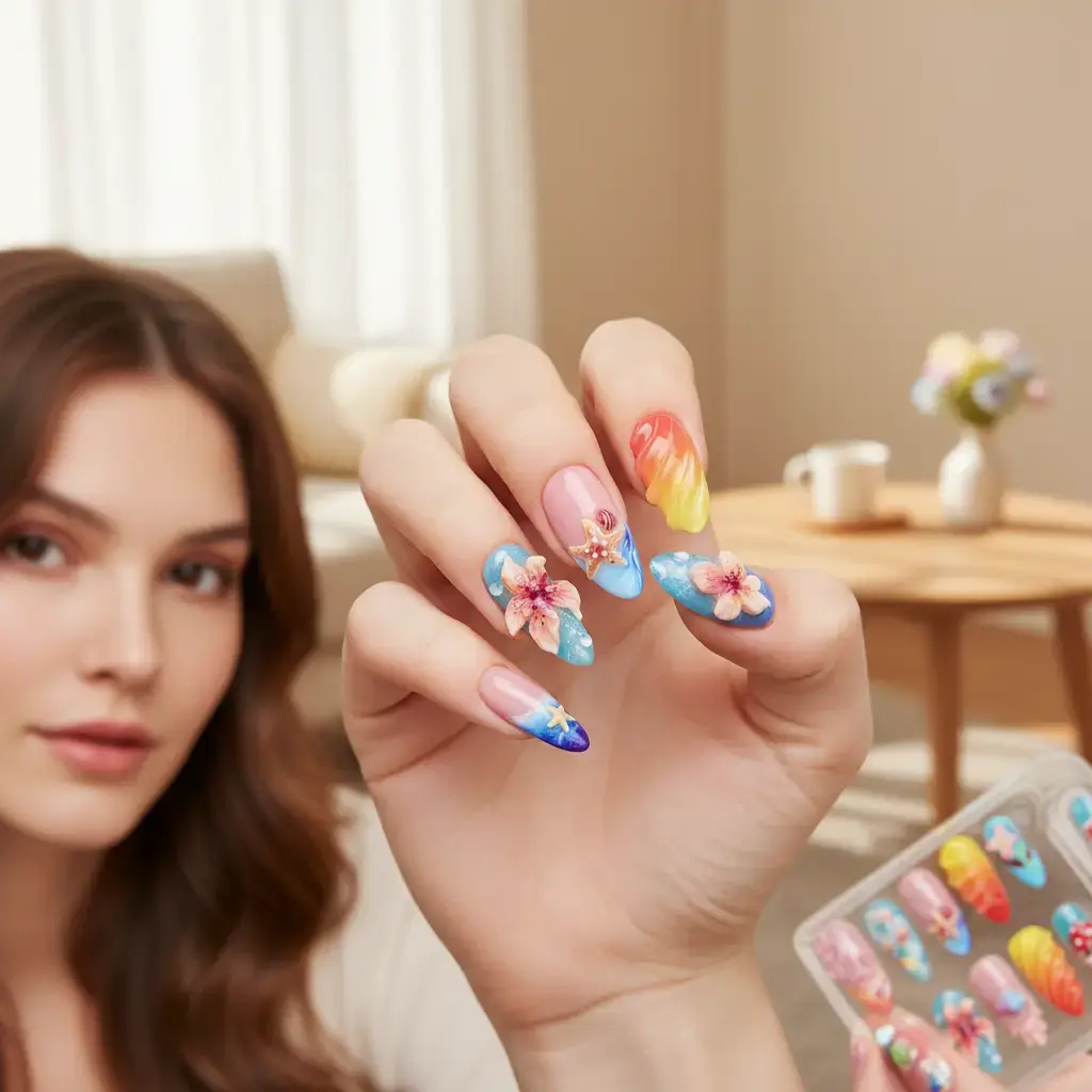 3D Flower Press-on Nails, Beauty & Personal Care Nail Art Decoration Accessories
