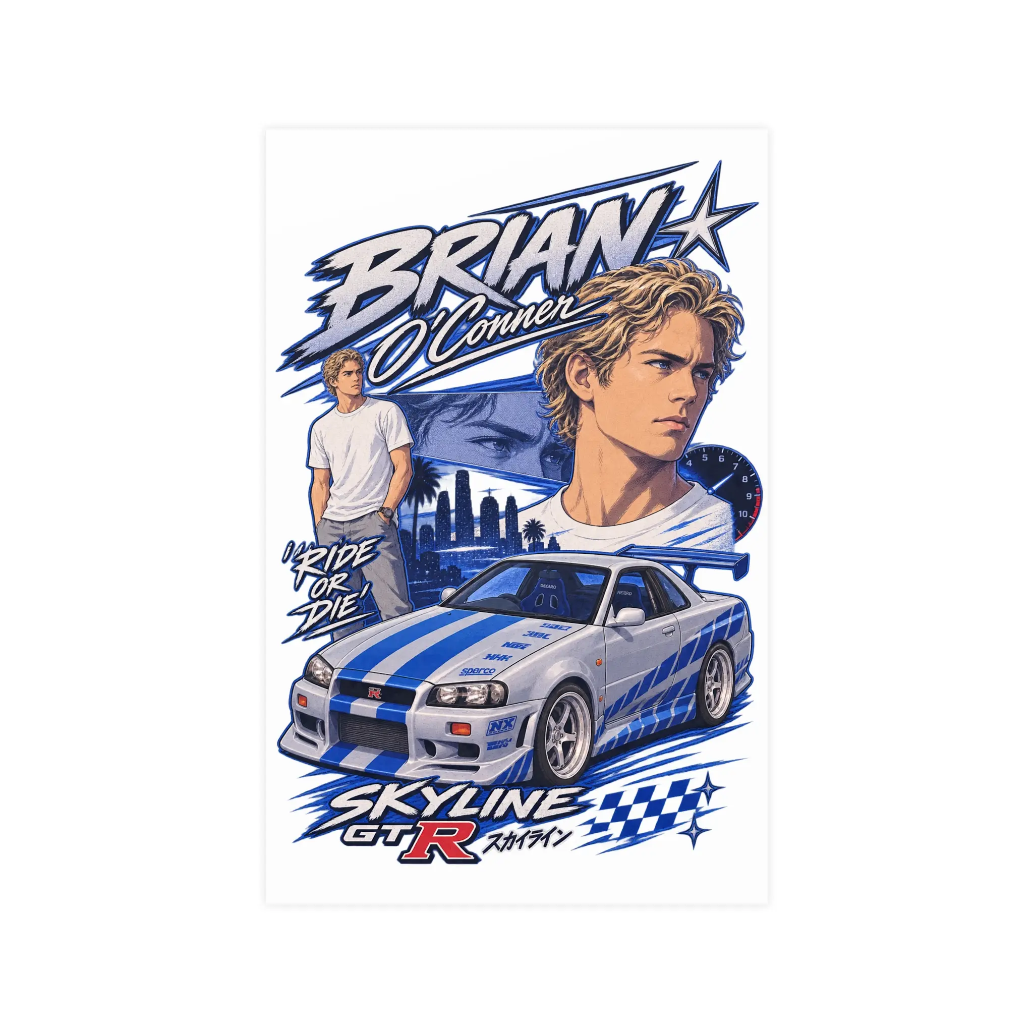 Brian O'Conner Skyline R34 GTR Poster | Matte Racing Anime Print | JDM Decor