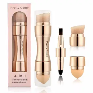 4 In 1 Makeup Brush Foundation Set Cosmetic Daily Lightweight Powder Compact Durable Eyeshadow Flawless Handle Pastel