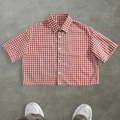 Men's Regular Fit Gingham Print Short Sleeve Shirt, Casual Retro Style Top for Daily Wear, Men's Clothes for All Seasons