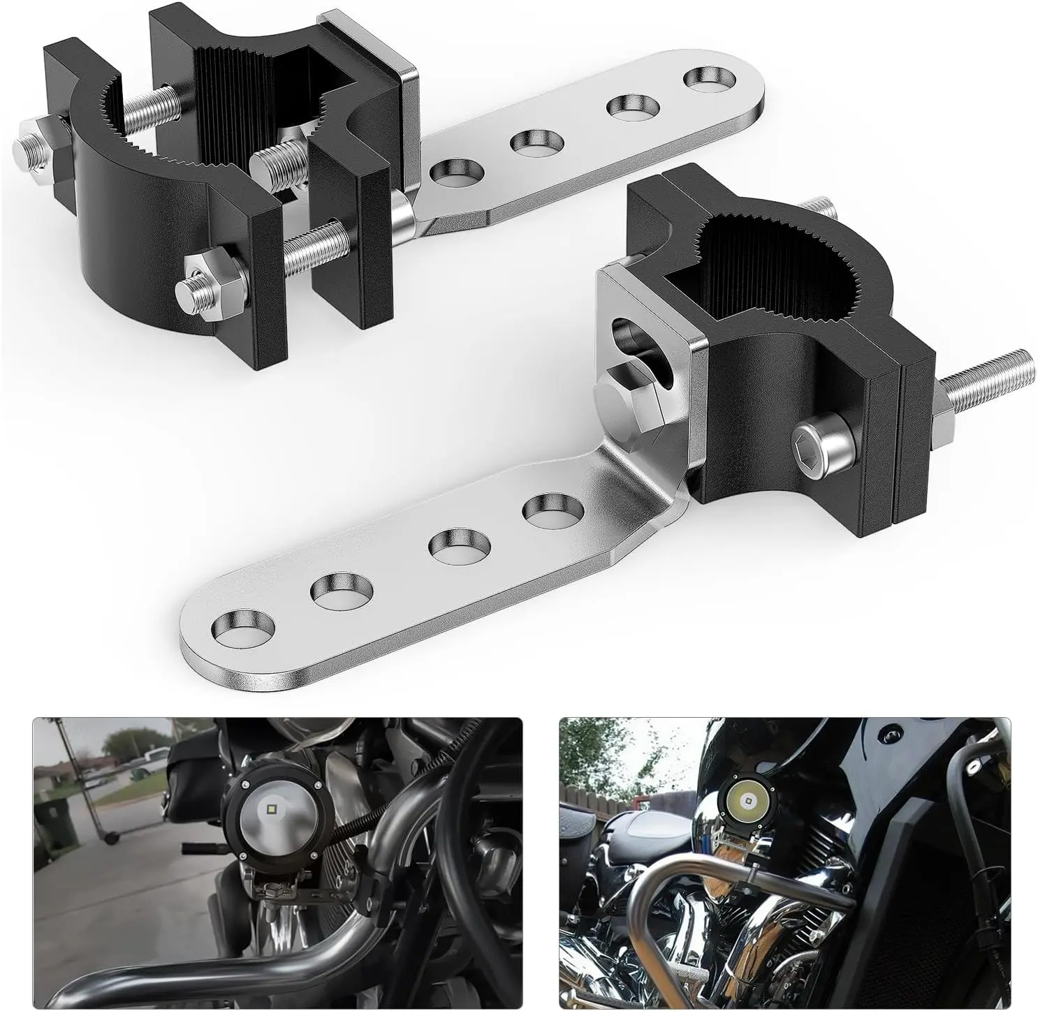 Nilight Aluminum Alloy Powder-Coated Motorbike Light Bar Tube Clamp Brackets - Anti-Slipping M8 Screw Set Included - Vehicle Motor Parts for 0.7-1.2in Round Tubes, Offroad LED Light Pods