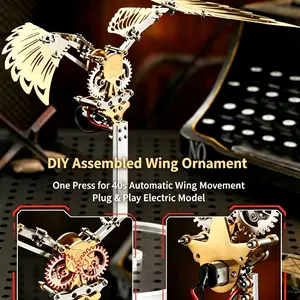 Gold Plated Mechanical Wings Electric Assembly Model, Automatic Movable Wings, Premium Stereo Metal Texture, DIY Hand Assembled Craft Ornament, Parent-Child Interactive Educational Toy, Adult Stress Relief Collectible, Universal Birthday Holiday Gift