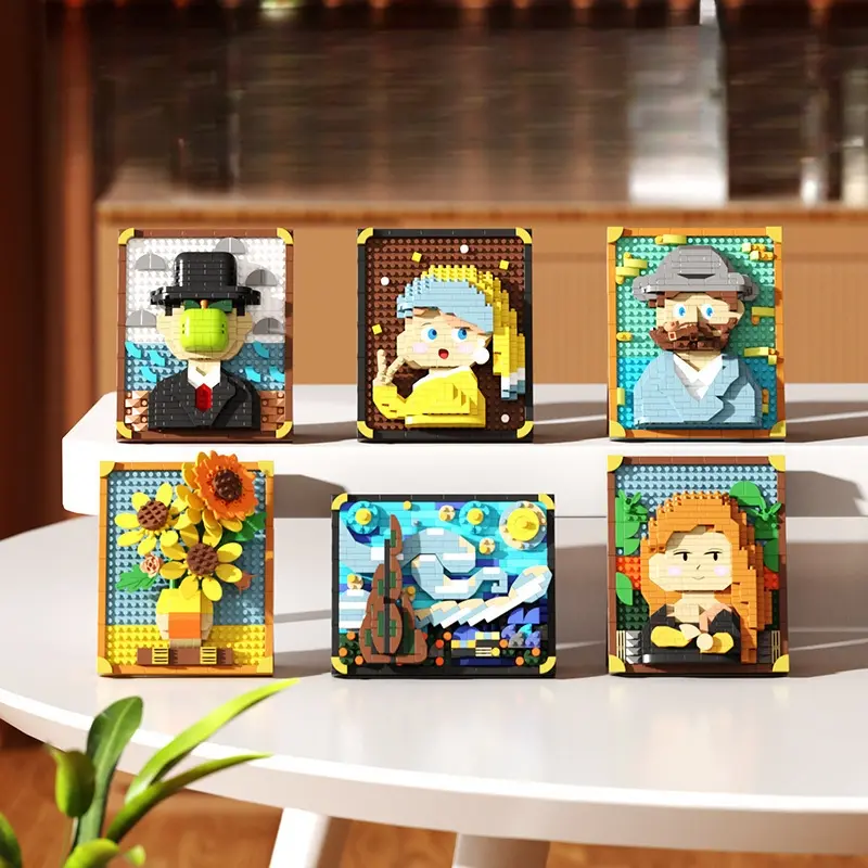 Compatible with LEGO World Famous Paintings Building Blocks Flower Pixel Oil Painting Frame Sunflower Ornament Children's Toy Gift