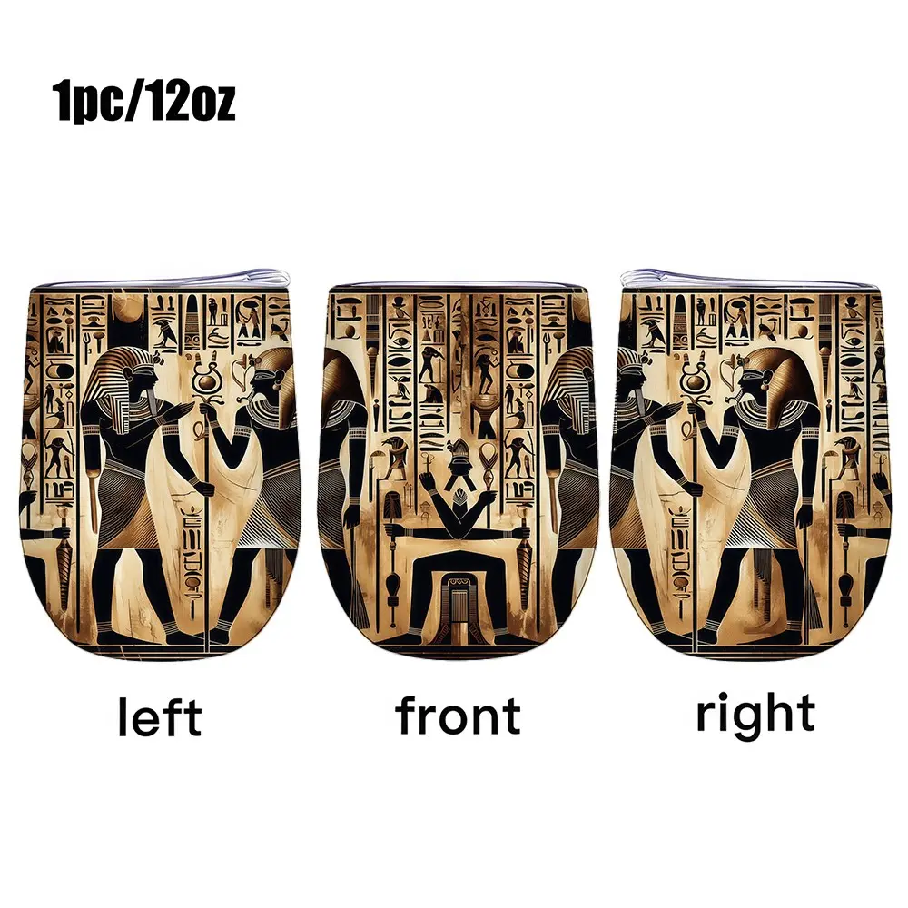 1pc 12oz Stainless Steel Red Wine Cup with Ancient Egyptian Hieroglyphic Design - Keeps Warm and Comes with You - Gift in the Style of Pharaoh Murals and Cultural Artifacts