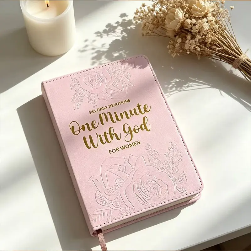 365 Days Rose Bible One Minute with God, Embossed Gold Leather Cover, Portable Daily Devotional Journal, Christian Faith Supplies, Portable Diary