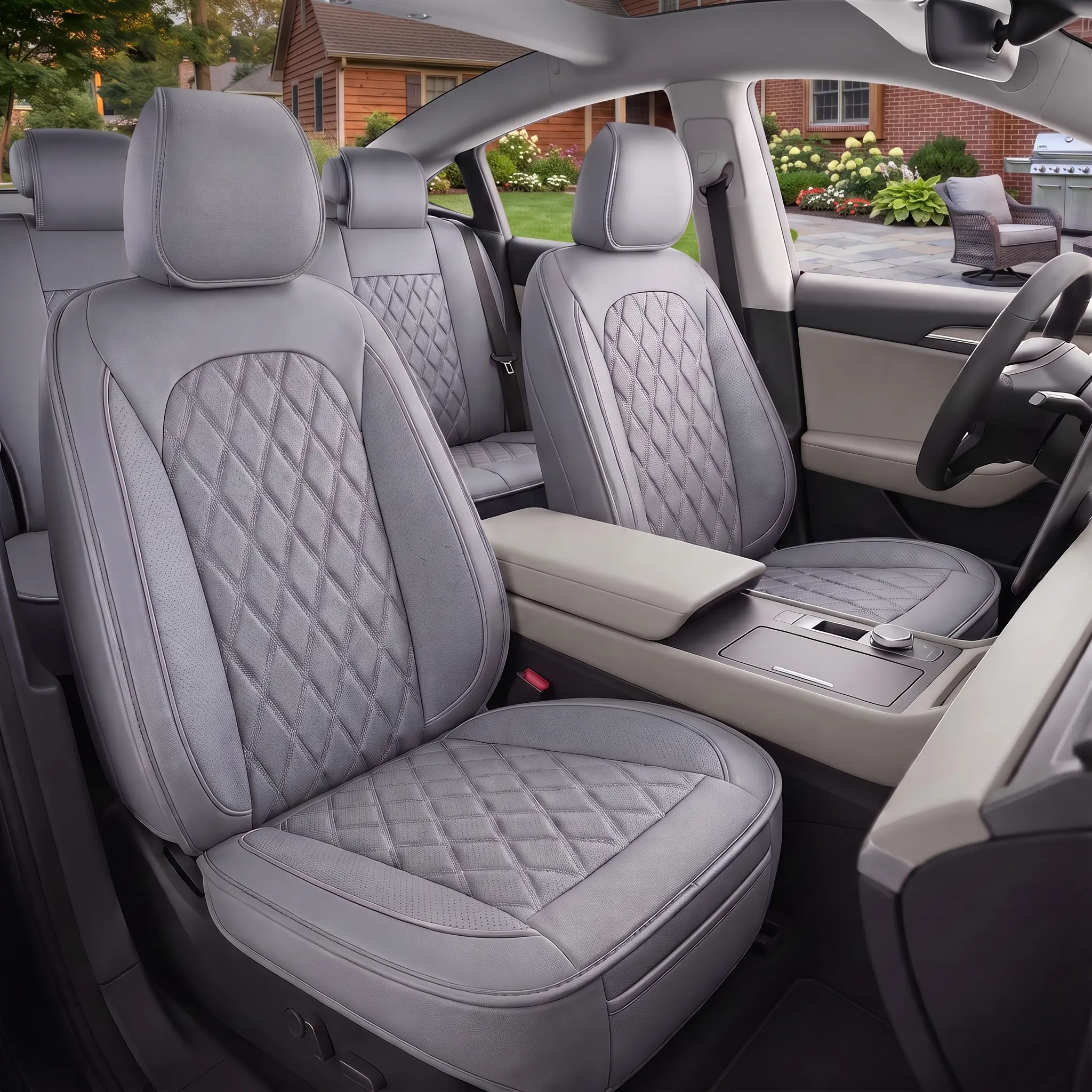Faux Nappa Leather Luxury Waterproof Car Seat Covers - All-Season Cushion Fit for Honda Civic, Toyota Camry, Corolla, and More. Perfect for Sedans and SUVs with Front and Rear Protection - Enhanced Comfort and Style for Road Trips