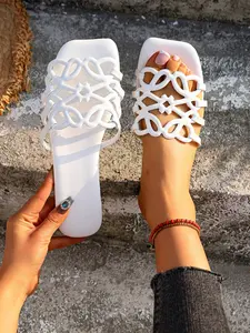 New Fashion Versatile One-Strap Peep Toe Sandals for Women, Outdoor Hollow Out Flat Casual Slippers, Multi-Color PU Rubber Sole Shoes