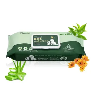 VTreestail Pet Grooming Wet Wipes for Dogs & Cats - 50 Count 8x8" Thick Plant-Based Wipes, Unscented & Hypoallergenic, Infused with Aloe, Calendula & Glycerin for Sensitive Skin, Paw & Butt Cleaning