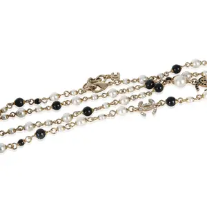 Pre-owned Chanel Gold Plated 2022 Faux Pearl CC Necklace NY155299