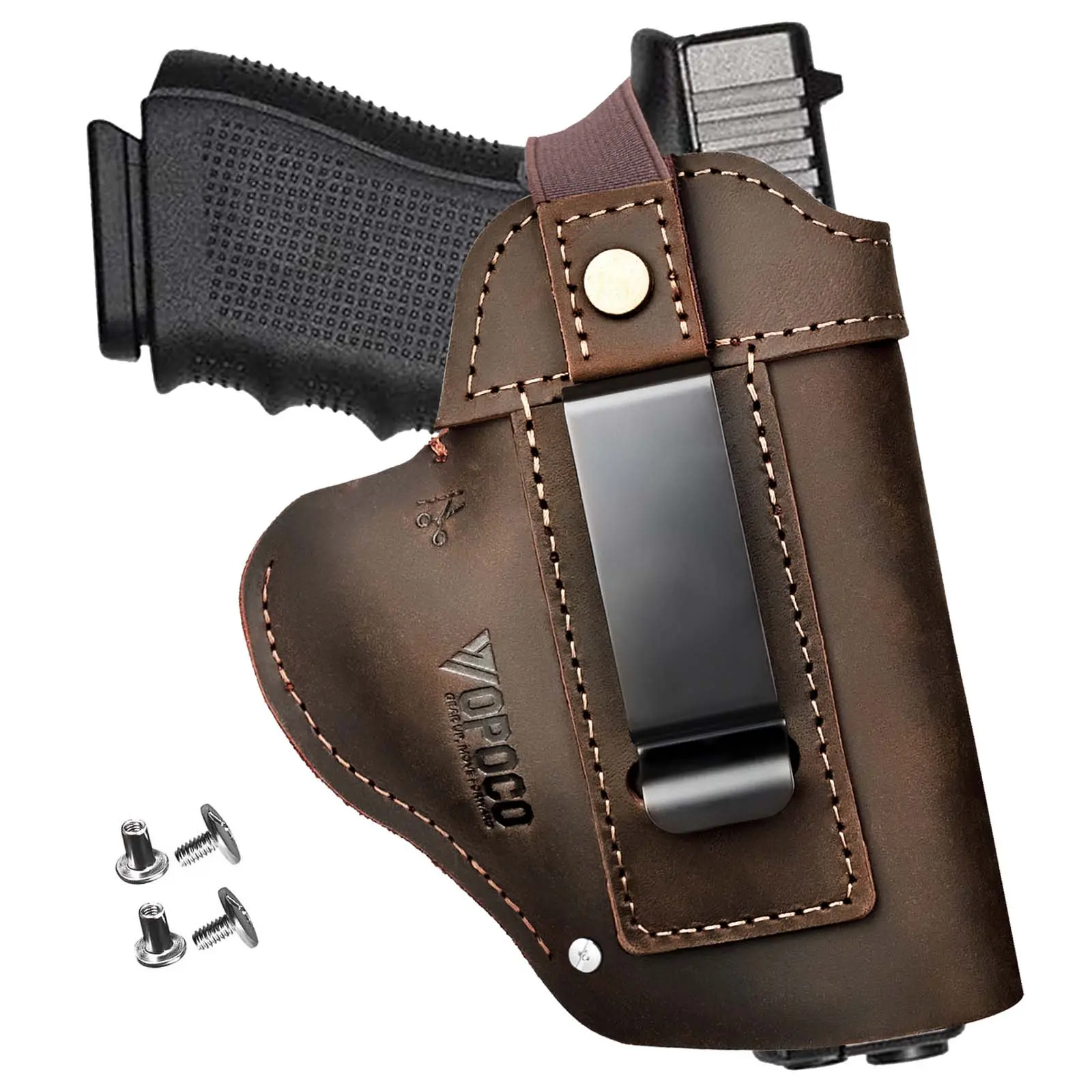 IWB OWB Universal Leather Gun Holster for Men Women, Concealed Carry CCW Hidden Holsters Fits Glock 19 43X 42 44, Taurus G2C G3C G2, Sig P365 P320, S&W M&P Shield 9mm, Springfield Hellcat, Comfortable Left & Right Hand Carry