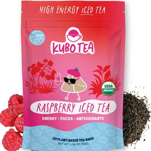 Kubo Tea: Organic Raspberry Iced Tea | High Caffeine Tea (120 mg) | Clean Energy | Tart & Refreshing Iced Tea Beverage | 20 Ct | Compostable Packaging