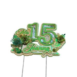 Topper Personalizado 3D con Glitter - Mis 15 Verde | Decoración de Pastel