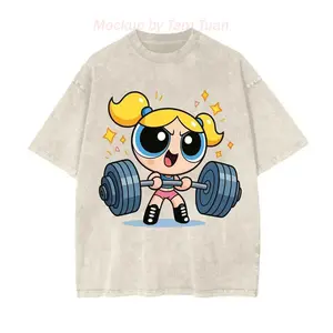 Y2k Bubleess #Powerpuffff Girls Gym Washed Tee, Cute Cartoon Character Unisex Graphic Tee for Heavy Lifting, Gift for Fans, Apparel Made In The Usa		