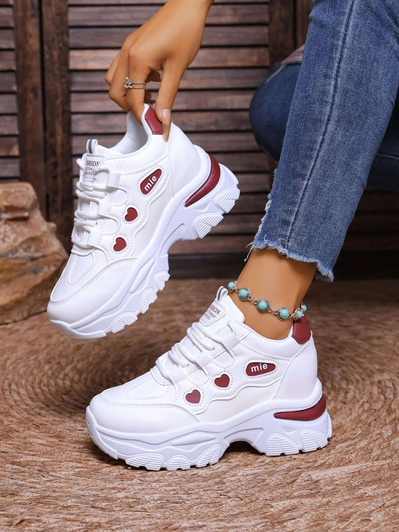 Women's Heart Patchwork Thick Sole Dad Shoes, Colorblock Hidden Heel Sneakers, Casual Outdoor Sports Shoes, Low Top Trainers