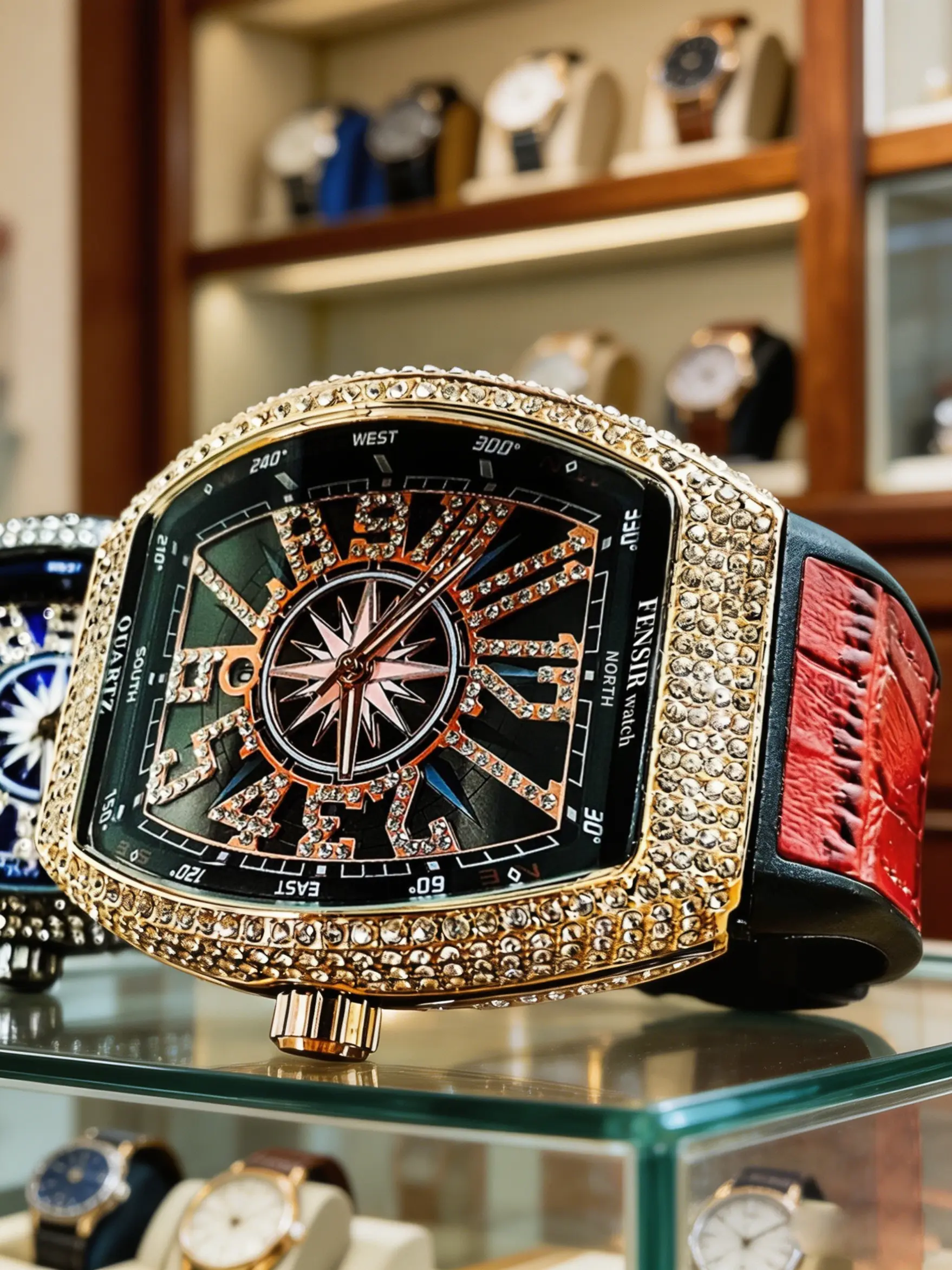 Men's Barrel Shaped Watch with Full Diamond Dial, Analog Quartz Watches, Diamond Encrusted Watch, Luxury Starry Embedded Face, Street Style Leather Watch, Fashionable Wristwatch, Fashionable and Unique, Summer Durable Watch
