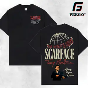 FEEGO Scarface Two Sides Graphic Tee - 100% Pure Cotton Y2K Streetwear Tee  The World is Yours Design with Tony Montana Iconic Image Perfect for Movie Fans and Streetwear Enthusiasts Menswear Casual Crewneck Tshirt