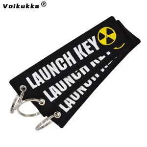 Text Both Sides Embroidery LAUNCH KEY Tags Rectangle Keychain Motorcycle Key Chain Accessories Souvenir