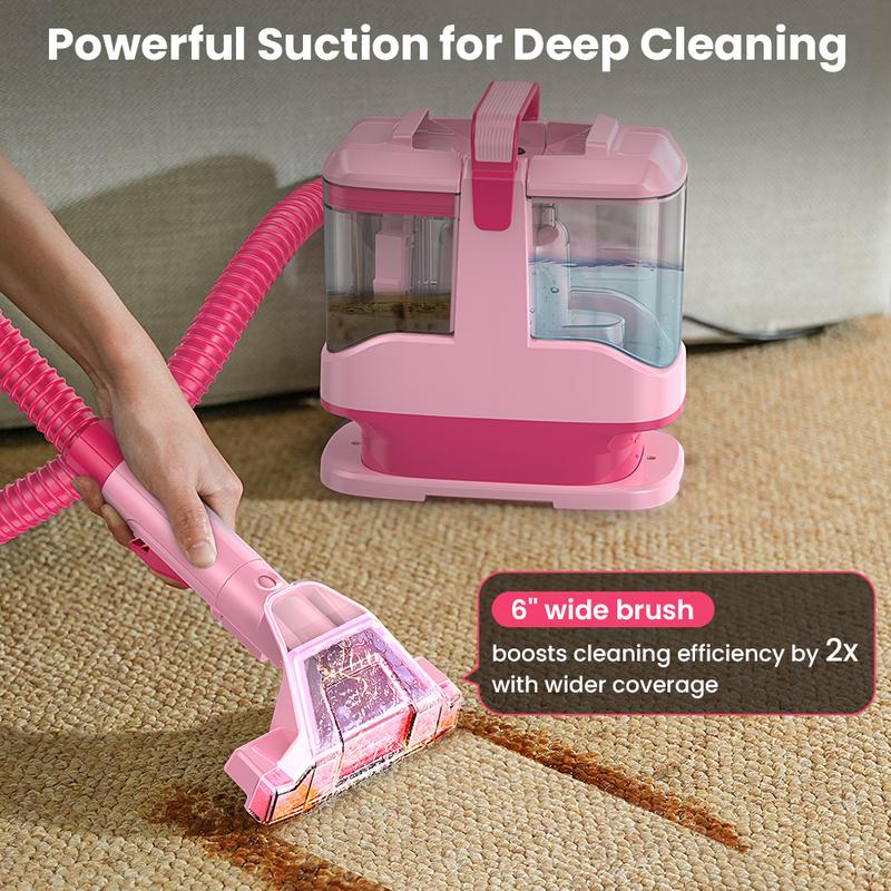 [NewYearSale!] Upholstery Carpet Vacuum Cleaner, 18KPa Suction Spot Cleaning Machine for Pet Stains, Carpets, Sofa, Car Seats, Mattress, with 3 Multipurpose Cleaning Tools, 6'' Deep Cleaning Brush | Portable 3-in-1 Little Pink C9S