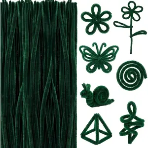 100 count 24" Green Extra Long Pipe Cleaners Bulk Long Chenille Stem 6 mm Thick Pipe Cleaners Craft Supplies Fuzzy Sticks for Hair DIY Arts Crafts Project