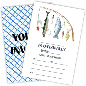 20 Fishing Birthday Invitations O-Fish-Ally Invite Cards With Adhesive Envelopes Double-Sided Fill In Invitation For Boys & Girls Party Favors & Decorations