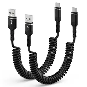 USB A to USB C Charger Cable FT for Car Coiled Cord Compatible for Moto Edge  G Stylus G ,G Power,G G,G Play,Razr   Ultra Edge+  , Fast Power Charging Short Android Phone Wire