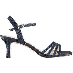 Nina Womens Nelena Rhinestone Glitter Ankle Strap Dress Sandals Mid Heel 2-3" - Blue