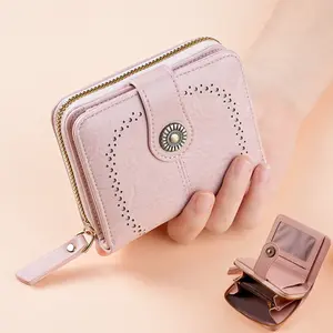 Women's Oil Waxed Leather Lightweight Plain Clutch Wallet - Zipper Closure, Hollow Slots, Multi-Card Slots for Evening Use