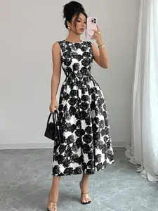 Women's Elegant Printed Mid-Length Dress
