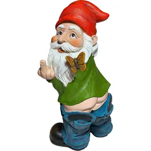 Garden Gnome - Pants Down Gnome with Middle Finger - 9.3 Inch Tall Outdoor or Indoor Decor