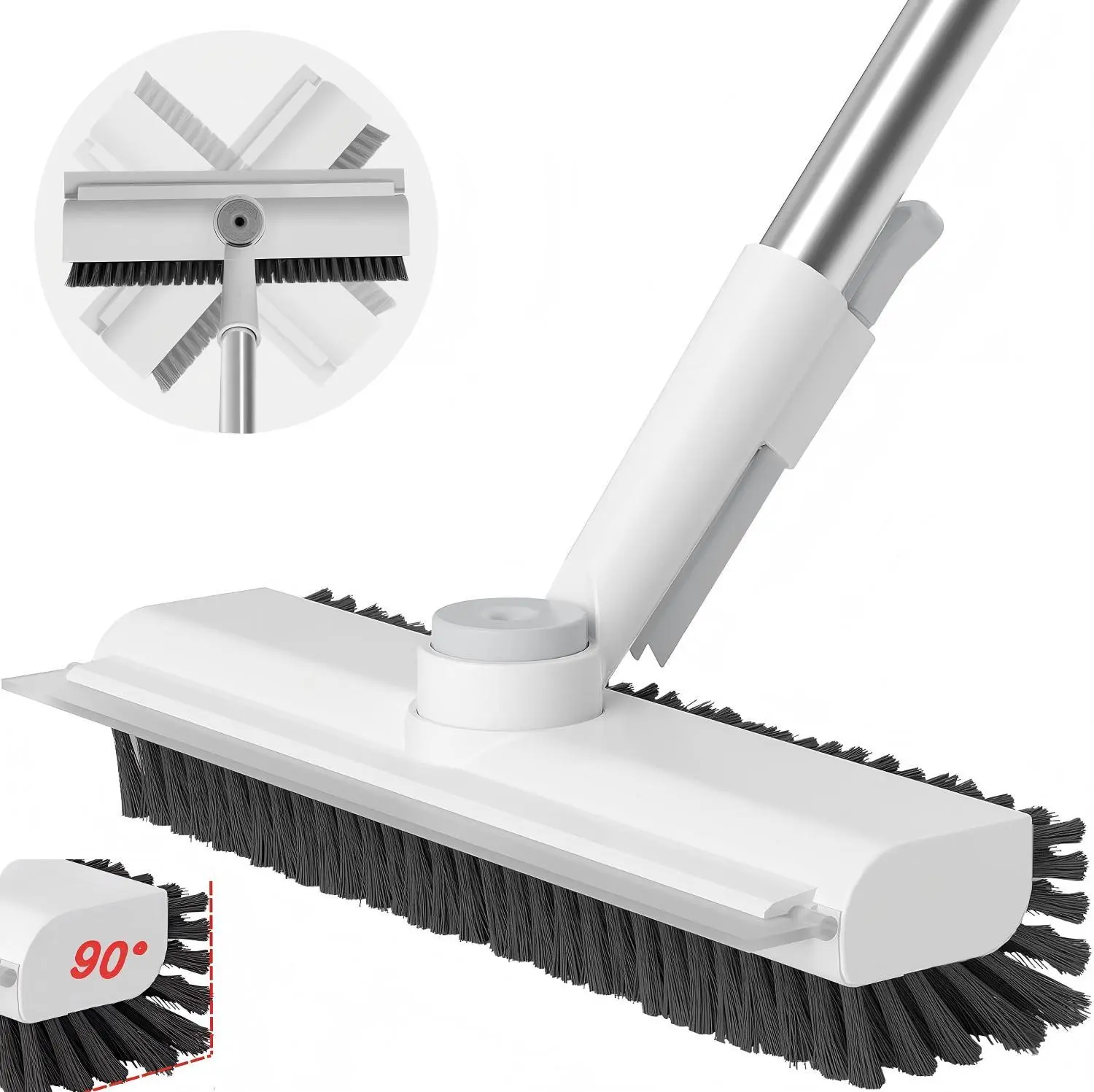 Heavy Duty 3-in-1 Head Floor Scrub Brush with Long Handle - Stiff Bristle Household Cleaning Tool for Garage, Kitchen, Patio, Walls - Christmas Gift for Pet Grooming (Dog & Cat)