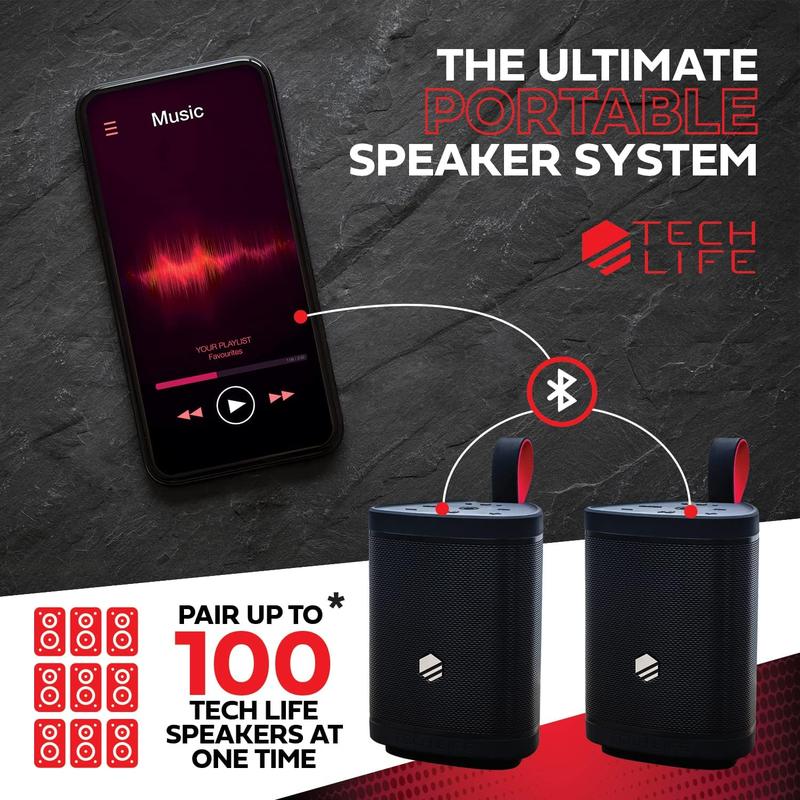 Tech-Life Boss Premium Portable Bluetooth Speaker - Waterproof Outdoor Party Speaker with Amazing Sound Heavy Bass No Distortion 12hr Batt Pair 100 Together for Ultimate Portable Speaker System