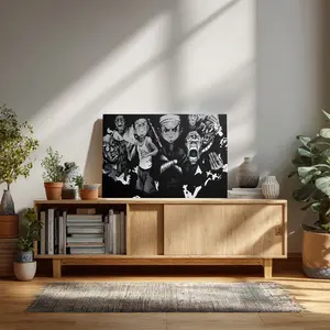 Anime-Inspired Black and White Canvas Wall Art with Dynamic Characters Decor Ready to Hang for Home Gifts Living Room Bathroom Bedroom Kitchen Wall Art Decor Made in USA