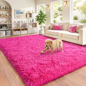 BLIOWL Rose Red Plush Shaggy Rug, Ultra Soft Fluffy Thick Carpet for Living Room Bedroom, Luxury Home Decor, Non-Slip Floor Mat, Cozy Aesthetic Room Decor, Perfect Mother’s Day & Easter Gift, Includes 4 Carpet Stickers, Multi Sizes