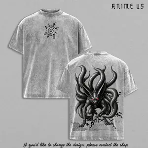 Kurama Nine Tails T Shirt Vintage Washed Naruto Anime Graphic Tee Kyubi Fox Heavy Cotton Streetwear Shirt for Anime Fans Men Women