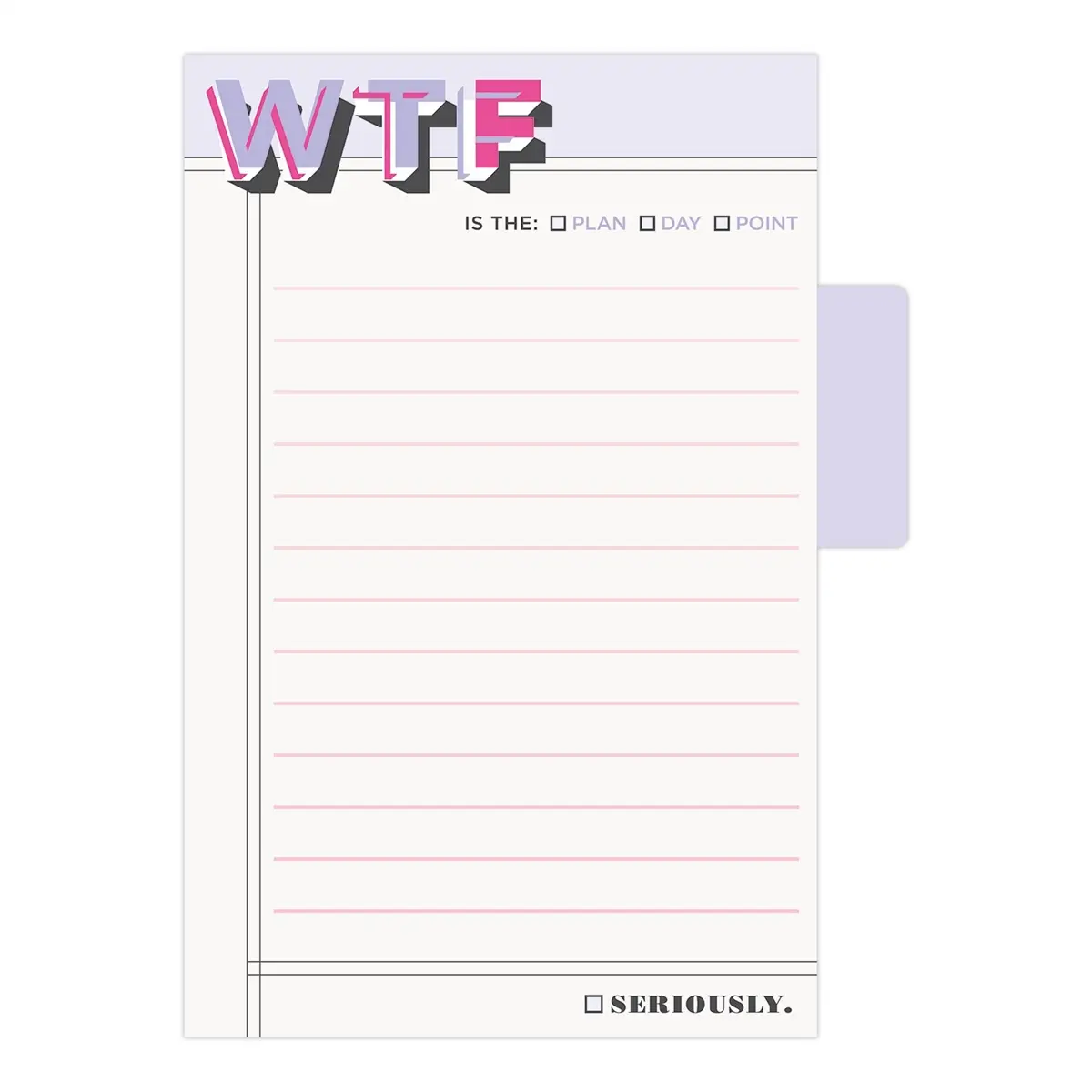 Knock Knock Tabbed WTF Motif Sticky Note Pad - Compact Size, Lined Paper, 3.5in x 4.75in, 75 Sheets, Functional Motifs, Easy to Jot Down Information, Versatile Imported Phone-Friendly Office Stationery Supplies