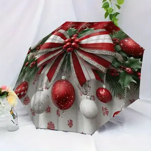Auto Open-Close Umbrella with Christmas Bow Design, 8 Ribs Strong Structure, Portable Travel Umbrella for Women, Party & Daily Use