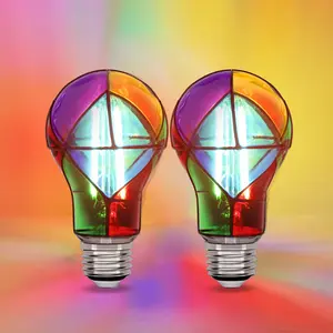Stained Glass Light Bulb 5W Dimmable, Colorful Painted Mosaic Lightbulb A19 E26 Base, LED Colored Edison Light Bulb for Party Christmas Halloween Porach 2 Pack