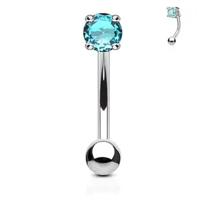Fifth Cue 16G CZ Prong Set Eyebrow Curved Barbell Ring Surgical Steel